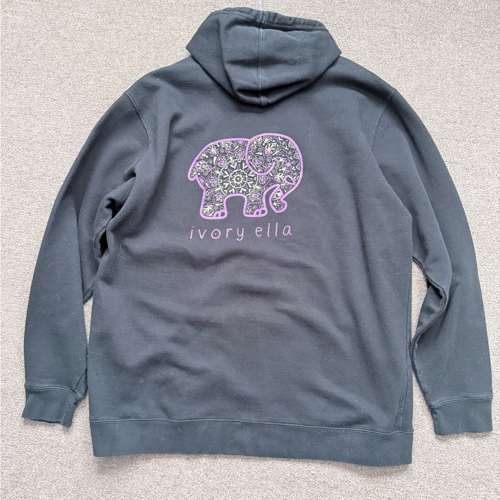 Ivory Ella black Hoodie with Lavender Elephant Motif
